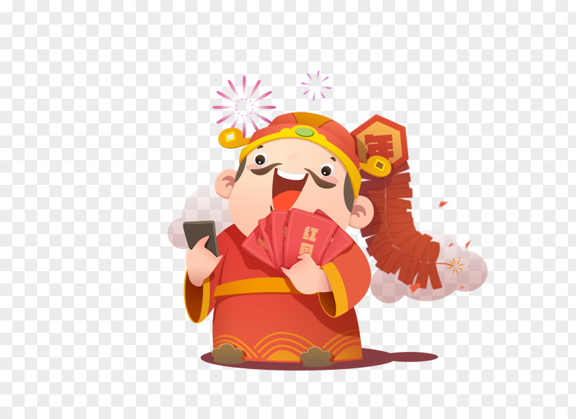 Hand-painted Cartoon God Of Wealth Red Envelope Chinese New Year Caishen PNG