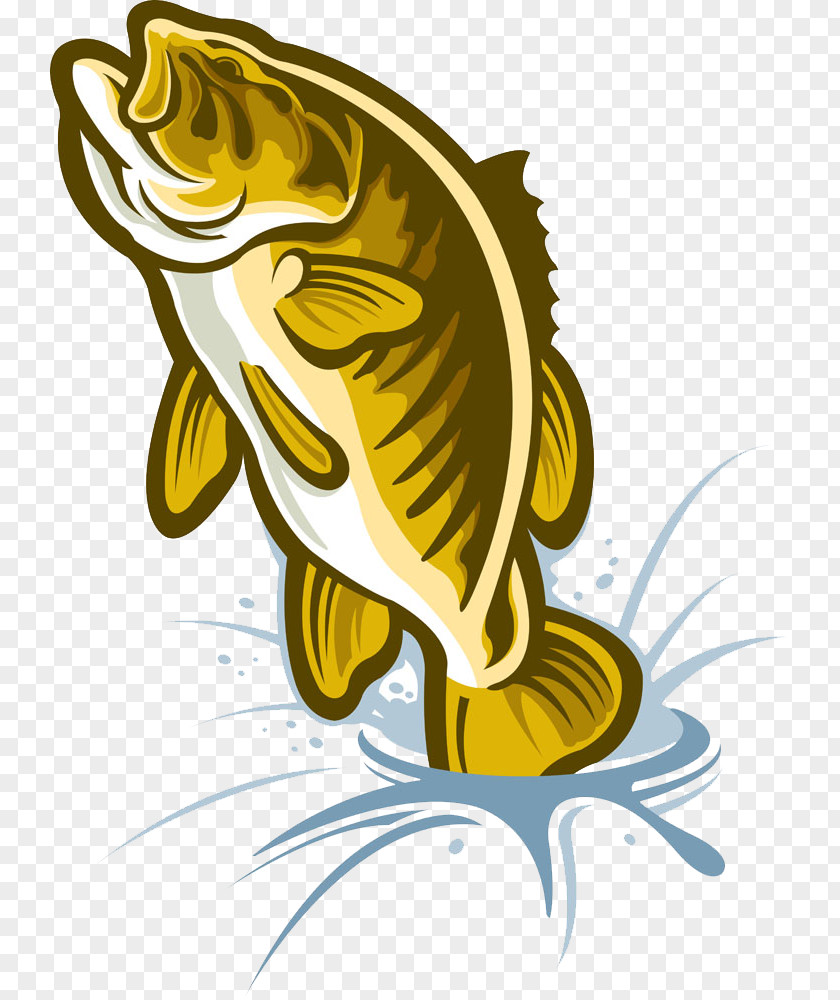 Yellow Fish Leaping From The Water Cartoon Largemouth Bass Illustration PNG