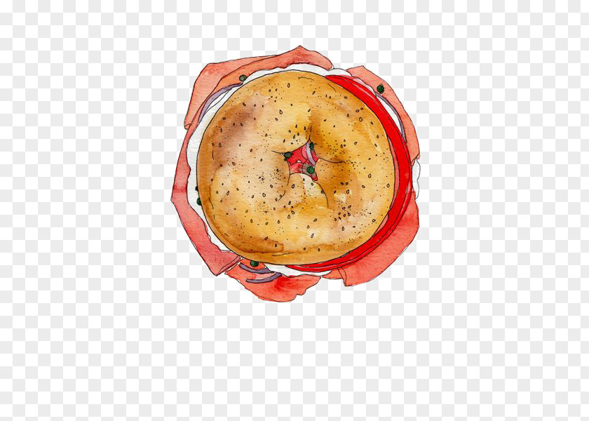 Hand-painted Bread Pizza Bagel Lox Blini Illustration PNG