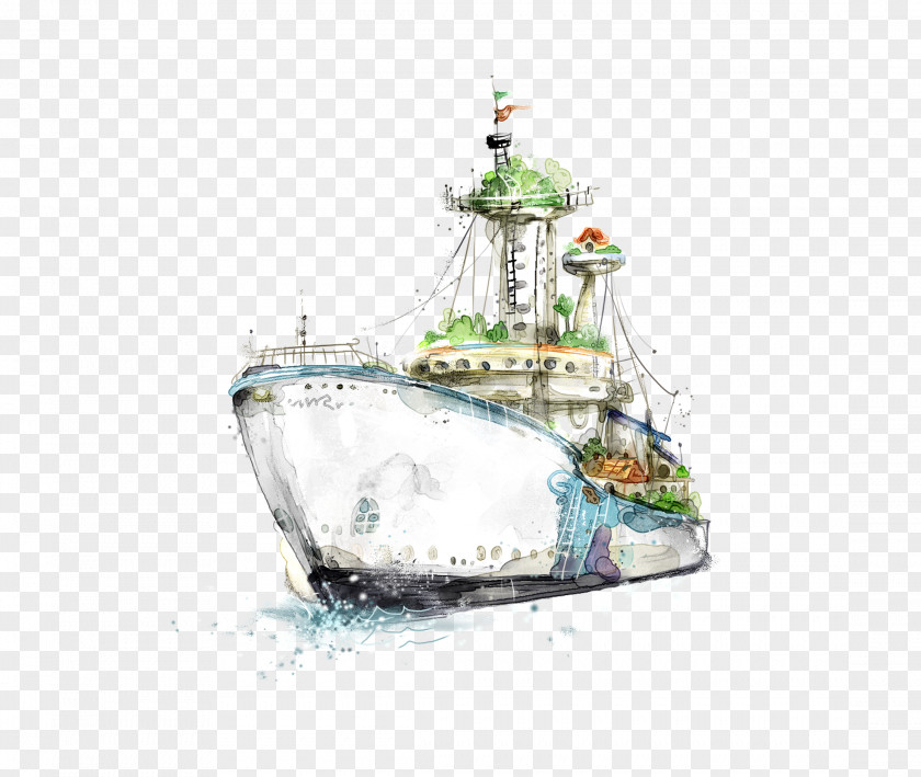 Painted Ship Watercolor Painting High-definition Television 4K Resolution Wallpaper PNG
