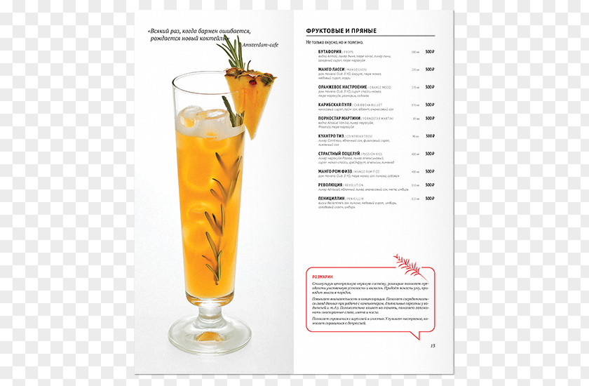 Cocktail Menu Orange Drink Juice Harvey Wallbanger Fuzzy Navel Garnish PNG