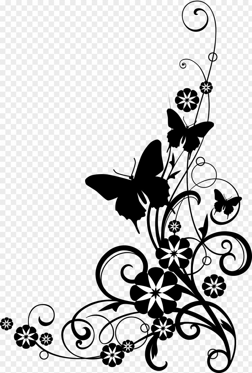 Butterfly Pictures Black And White Flower Clip Art PNG