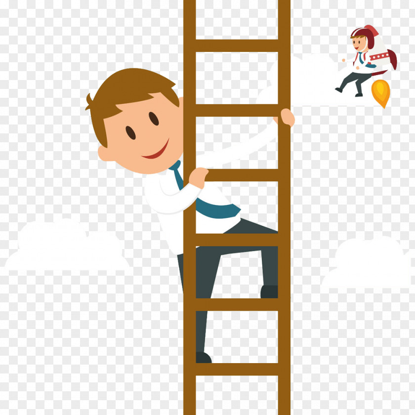Man Climb The Ladder Cartoon Businessperson Graphic Design Illustration PNG