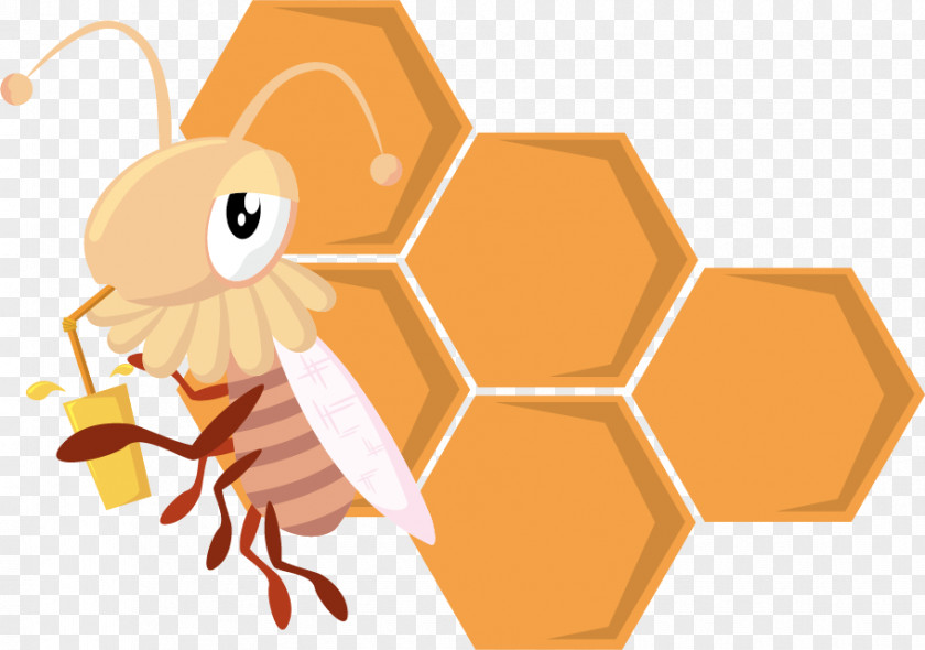 Happy Cute Cartoon Animals Honey Bee Juice Honeycomb PNG