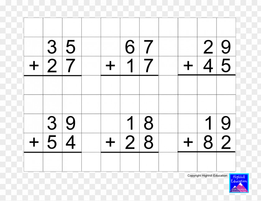 Mathematics Addition Subtraction Number Worksheet Carry PNG