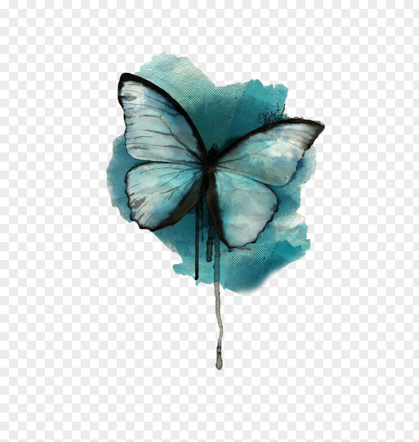 Blue Butterfly Watercolor Painting Tattoo Drawing PNG