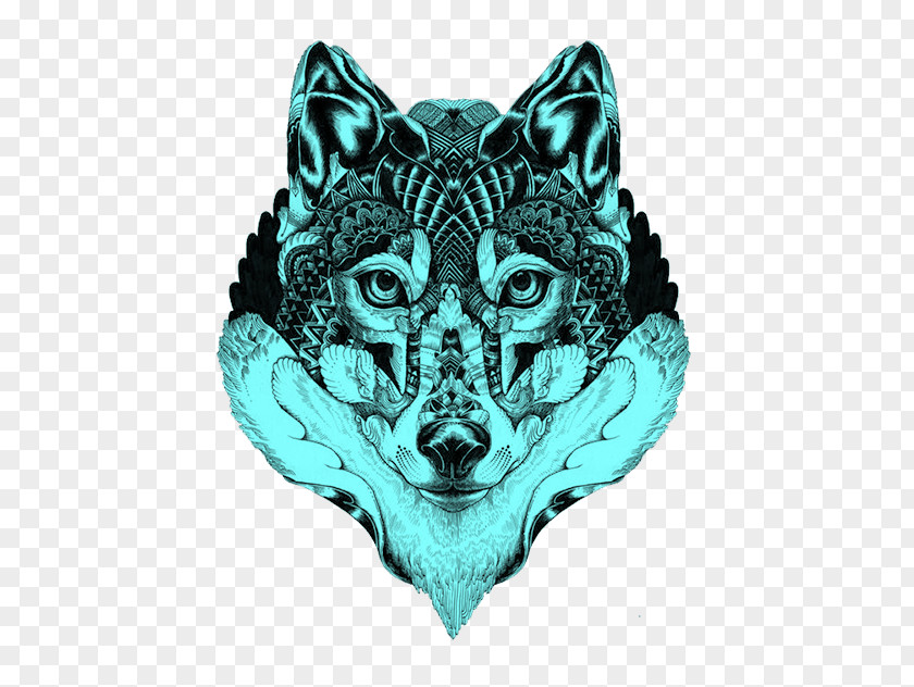 Blue Wolf Gray Mandala Tattoo Drawing Illustration PNG