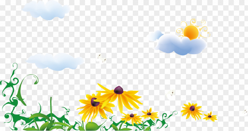 Vector Sunflower And Clouds Common Euclidean PNG