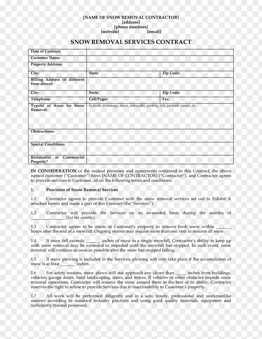 Ads Template Snow Removal Contract Form Snowplow PNG