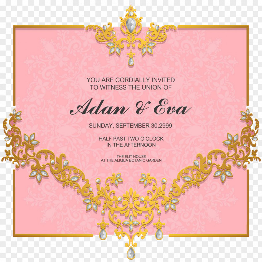 Pink Gem Pattern Wedding Invitations Convite PNG