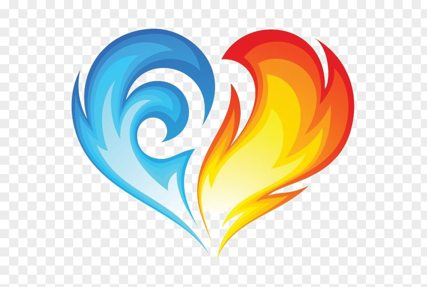 Hand Painted Ice Fire Heart Clip Art PNG