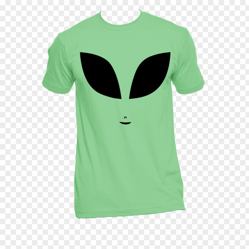 Alien Face T-shirt Green Sleeve Unisex PNG