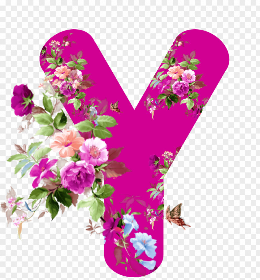 Butterfly Floral Design Cut Flowers Letter PNG