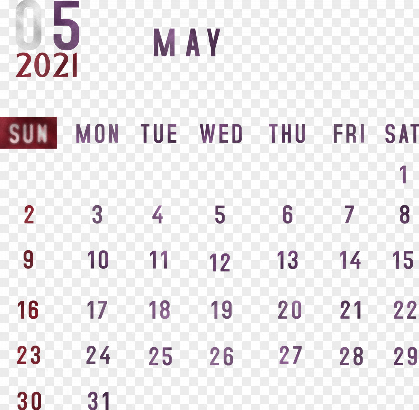 May 2021 Printable Calendar Monthly Template PNG