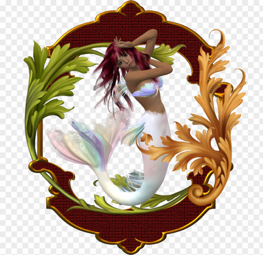 Mermaid Merrow Art Floral Design PNG