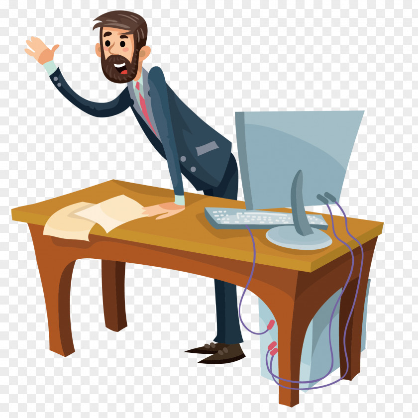 Man In Front Of Vector Computer Office Stock Illustration Photography PNG