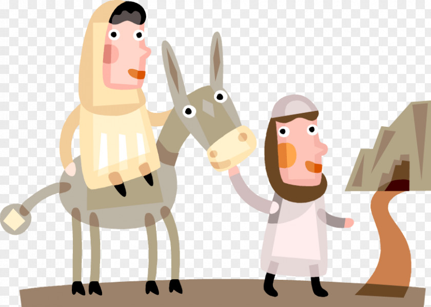 Painted Cave Donkey Figures Pattern Christmas Child Nativity Scene Learning Icon PNG