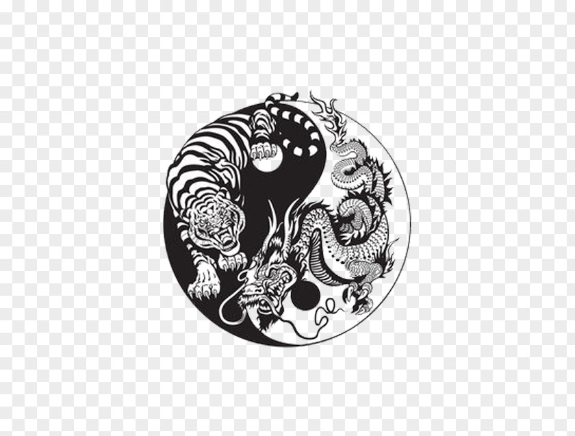 Picture Of Dragon And Tiger Fighting For Hegemony Chinese Yin Yang Illustration PNG