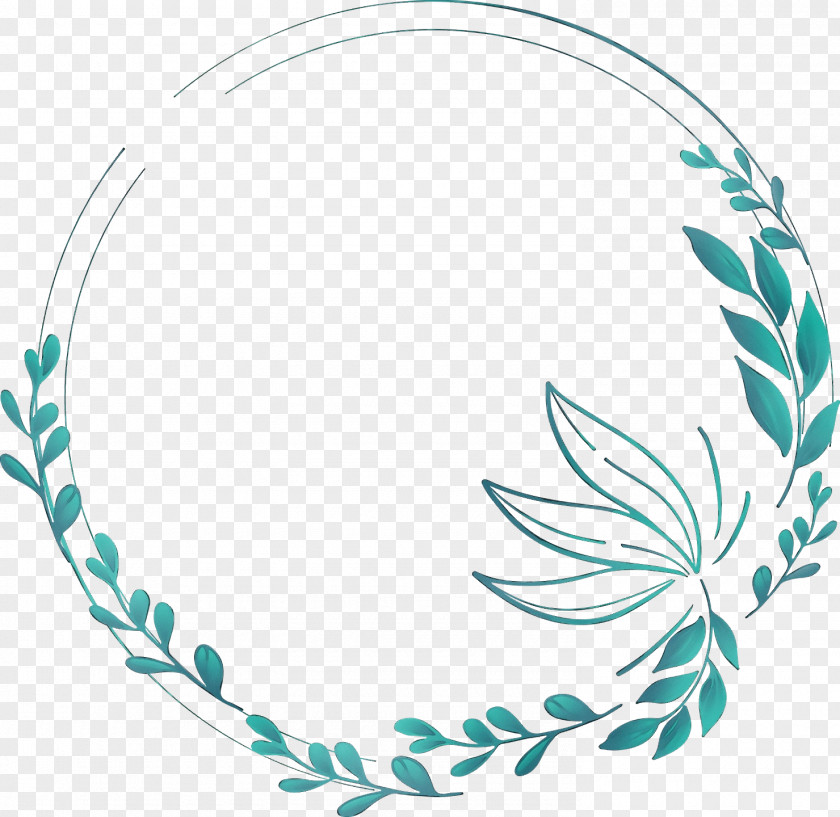 Line Art Leaf Turquoise Circle Pattern PNG