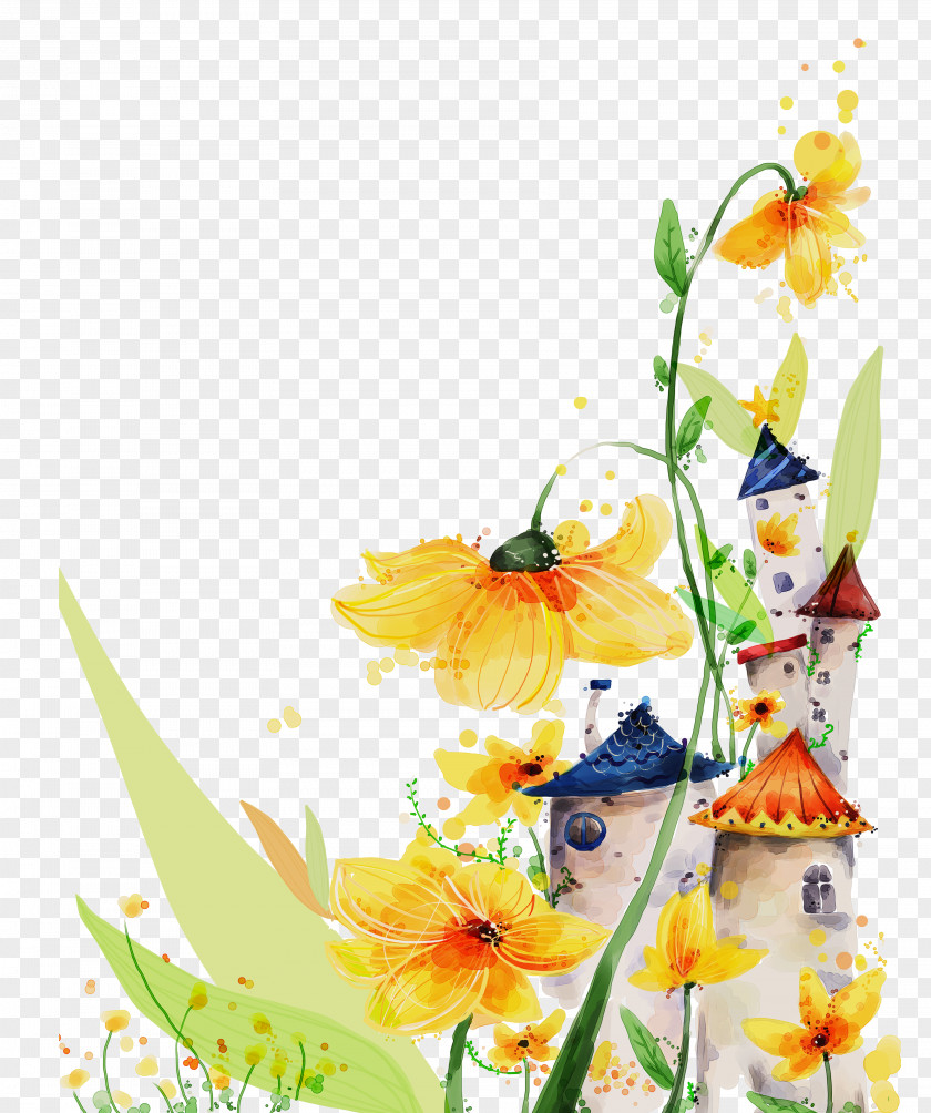 Cartoon Floral Background Illustration PNG
