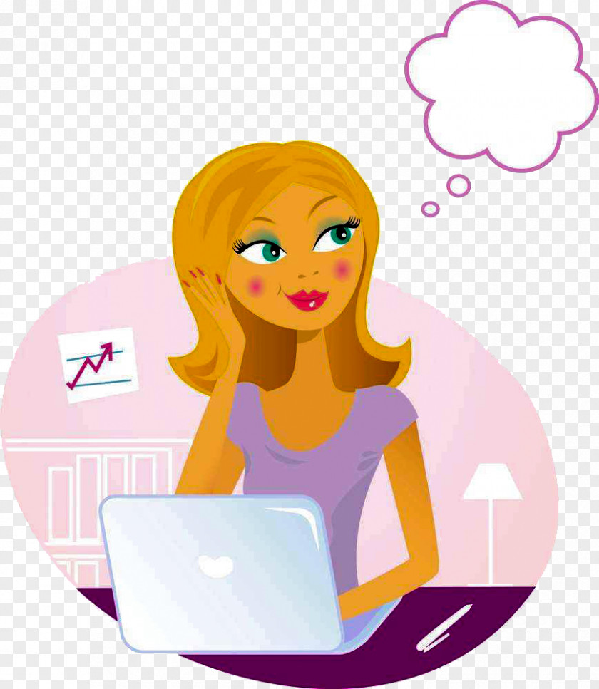 Thinking About Female Secretaries Drawing Woman Illustration PNG