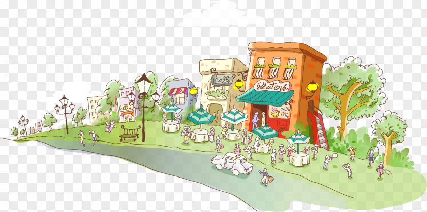 Vector Shop Street Scene Elements Cafe Stock Illustration PNG