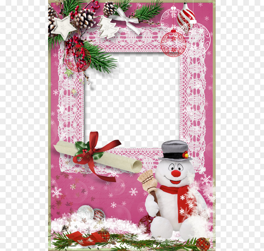 Christmas Snowman Decoration Pink Pattern Frame Ornament Santa Claus PNG