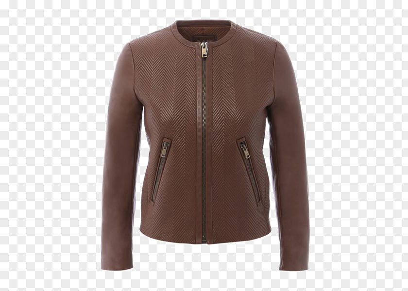 Ms. Long-sleeved Round Neck Zipper Design Leather Sweater Flight Jacket Fashion PNG