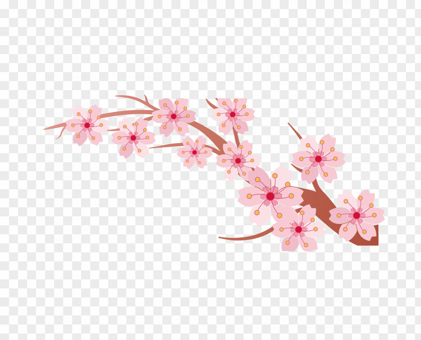 Pink Hand-painted Cherry Tree Branches Blossom Branch Cerasus PNG