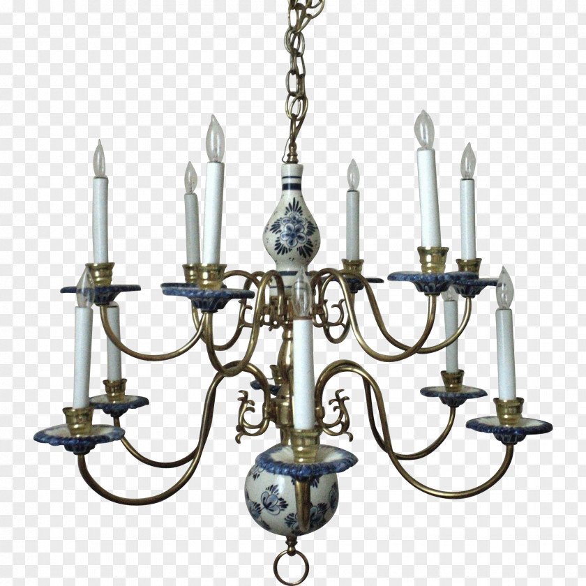 Pottery And Brass Objects Chandelier Delftware Blue White Ceramic PNG
