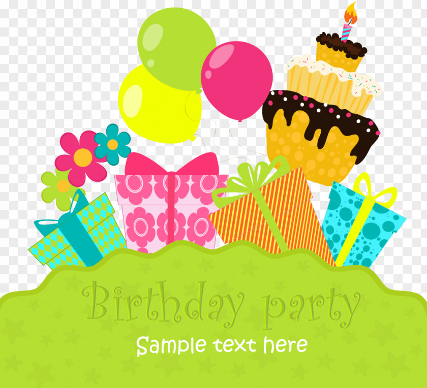 Vector Balloon Gift Birthday Cake Greeting Card PNG