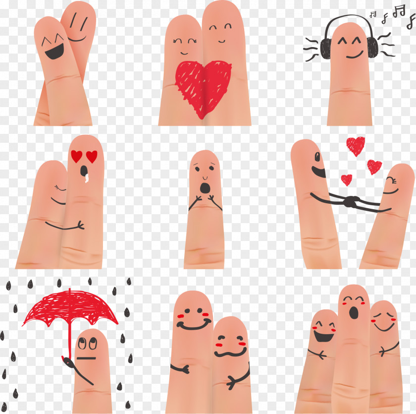 Vector Cute Creative Finger Nail Facial Expression Digit Smile PNG