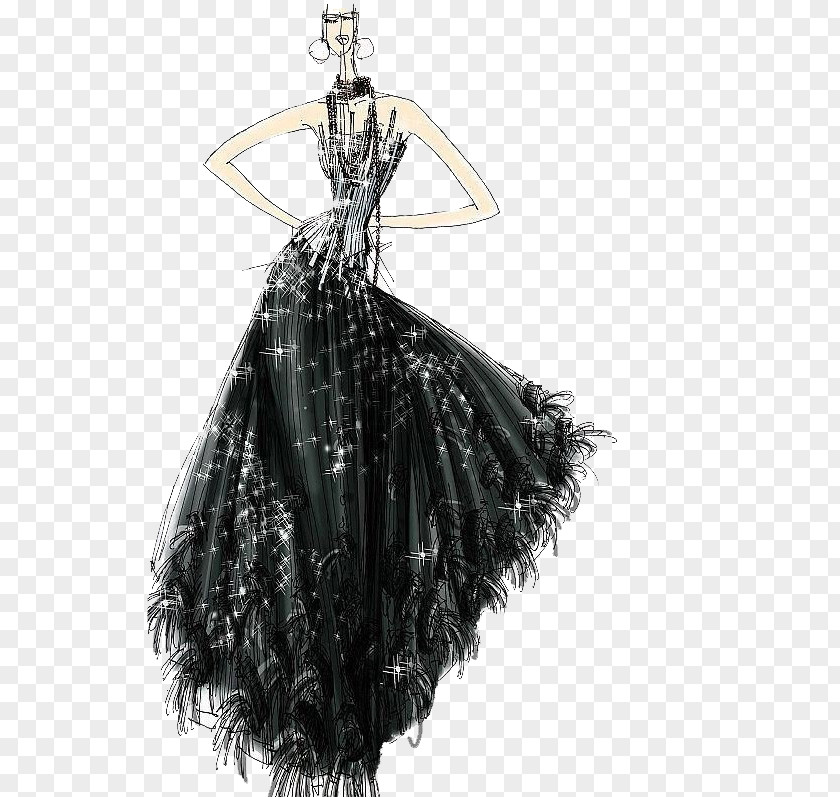 Painted Black Dress Clothing Designer Drawing Illustration PNG