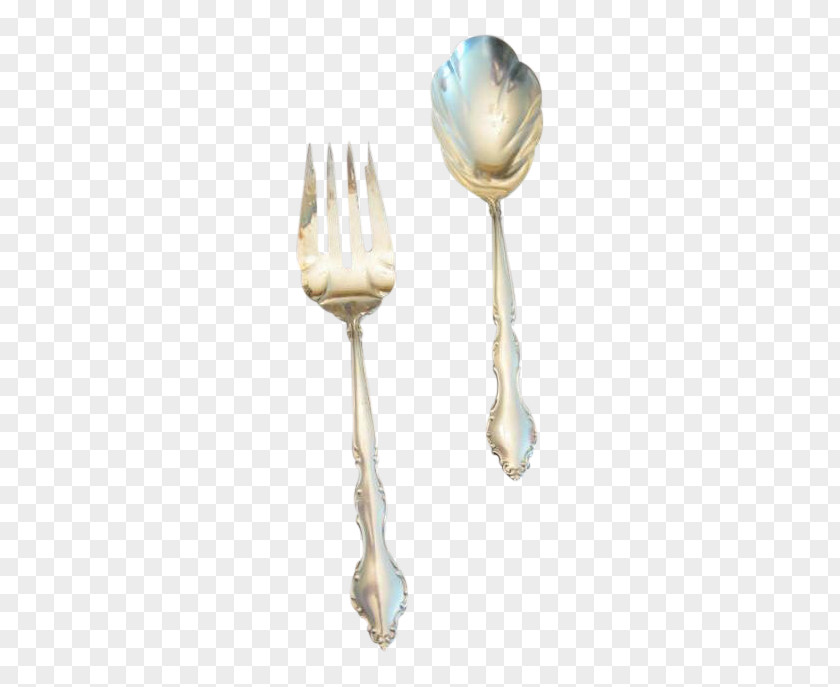 Long Metal Serving Spoon And Fork Product Design PNG