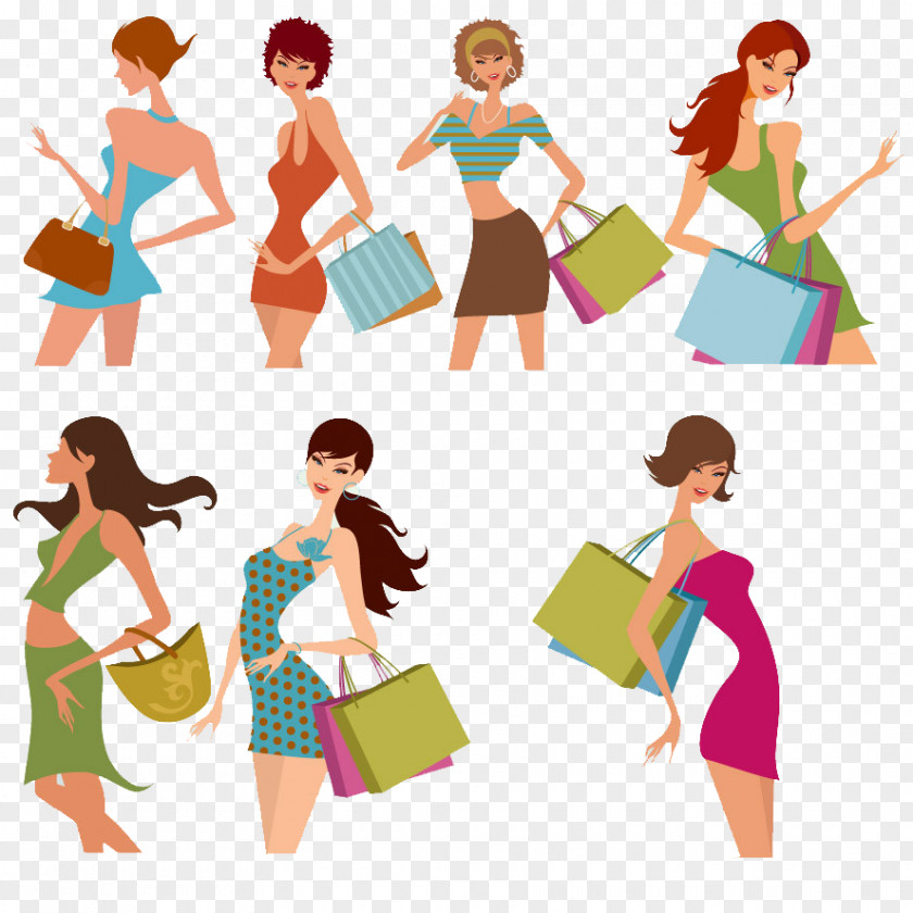 Seven Shopping Woman Fashion Illustration PNG