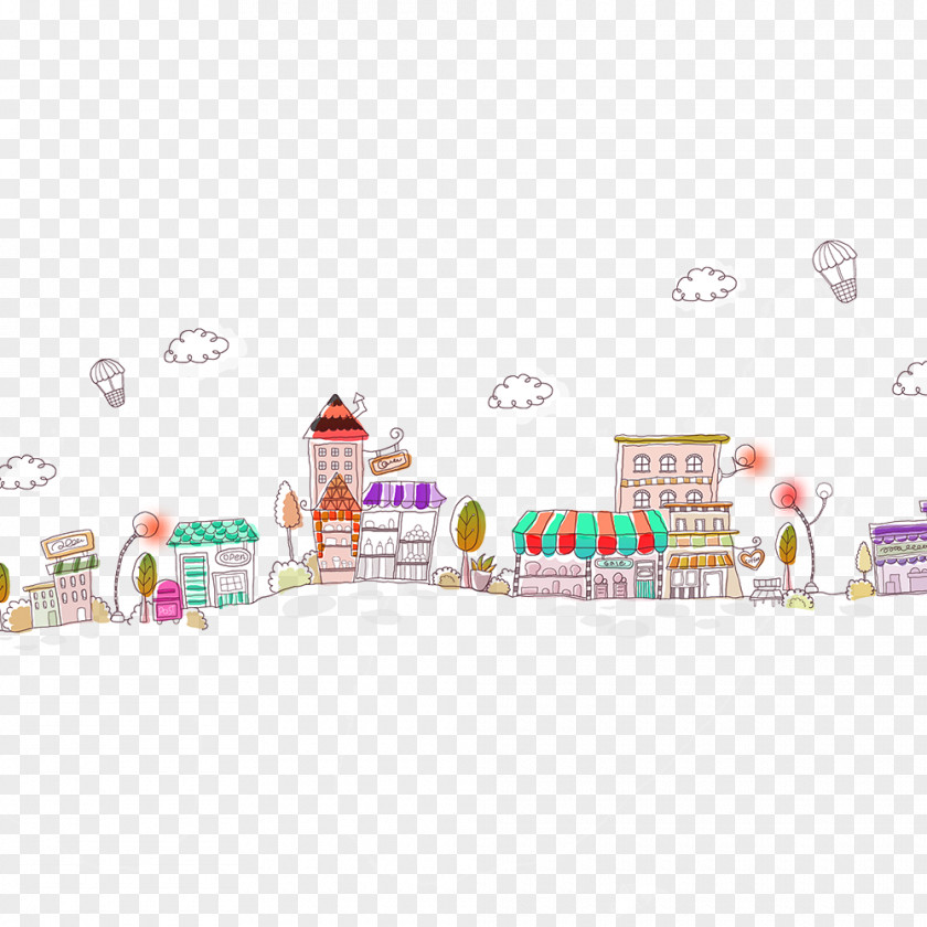 Red Cartoon Town Border Texture Graphic Design PNG