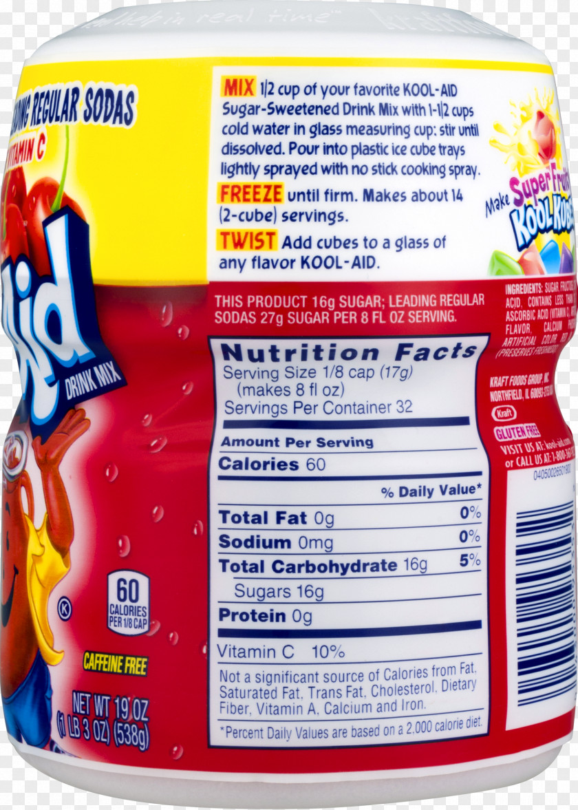 Sugar Kool-Aid Drink Mix Fizzy Drinks Nutrition Facts Label LUNA Bar PNG