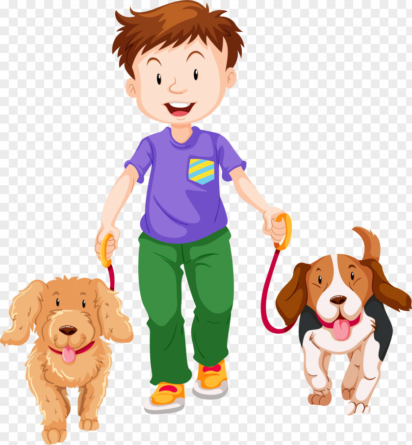 Cartoon Boy, Pet Dog Walking Clip Art PNG