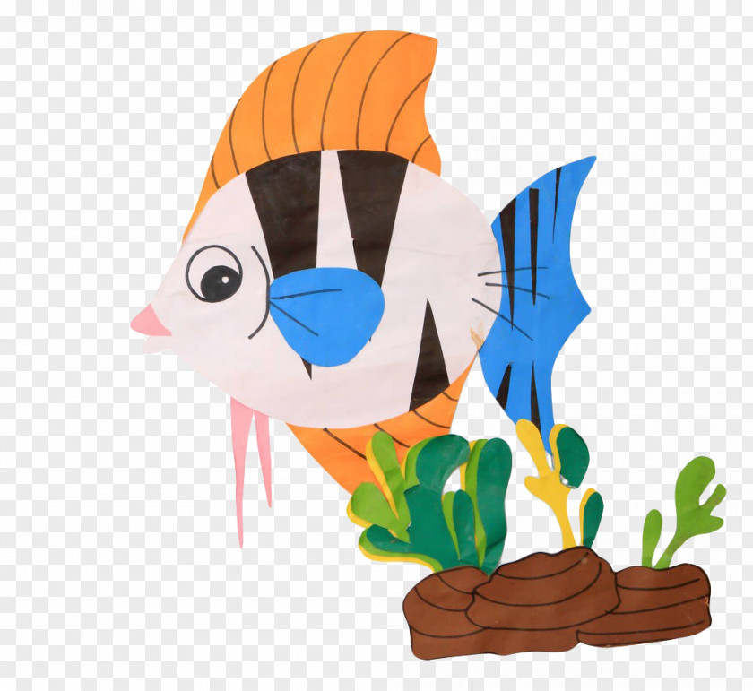 Hand Painted Seaweed Tropical Fish Carassius Auratus Clip Art PNG