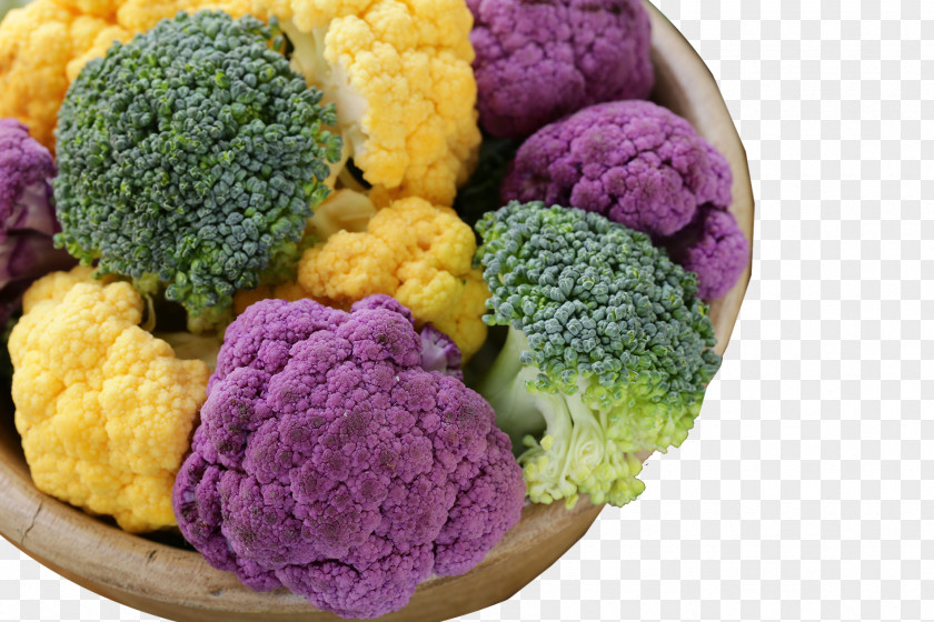 Colorful Tubs Filled With Broccoli Broccolini Cauliflower Vegetable Red Cabbage PNG