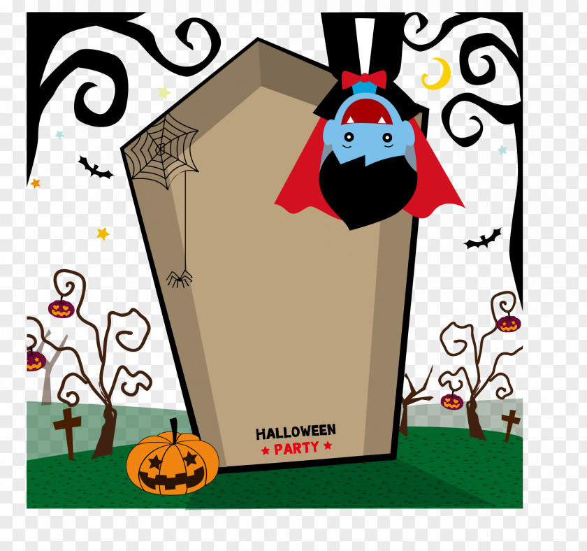 Inverted Vampire Pumpkin And Grave Halloween Illustration PNG