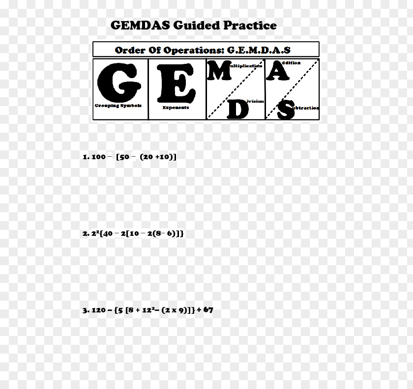 Mathematics Order Of Operations Algebra Worksheet PNG