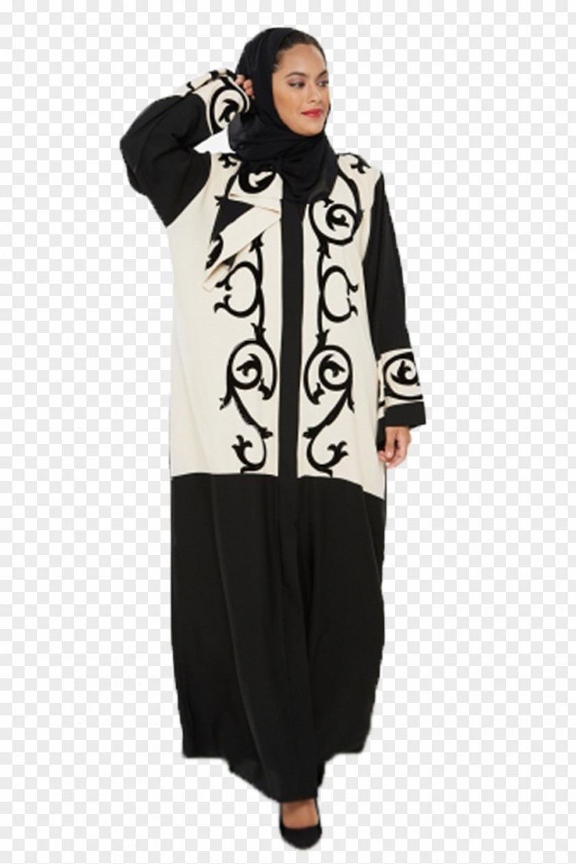 Abaya Robe Black Sleeve White PNG