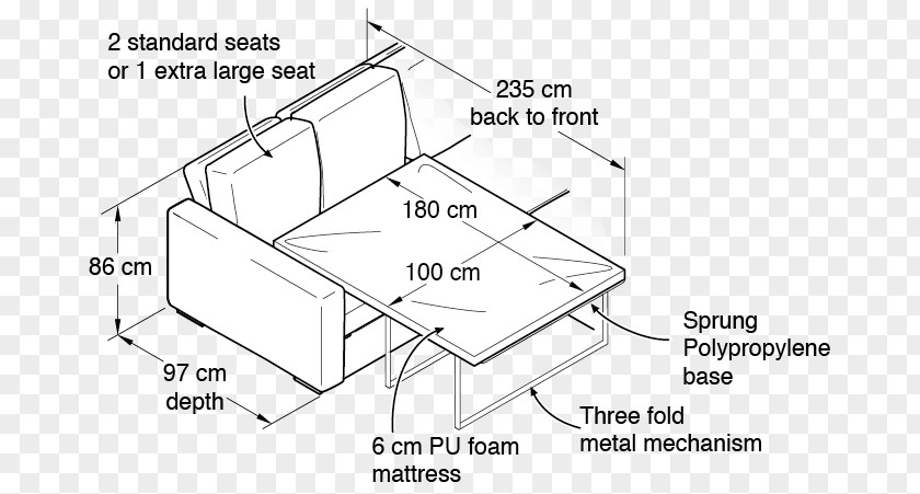 Sofa Bed Paper Floor Plan Technical Drawing PNG