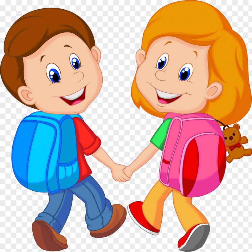 Little Friends Go To School Together Backpack Child Cartoon Clip Art PNG