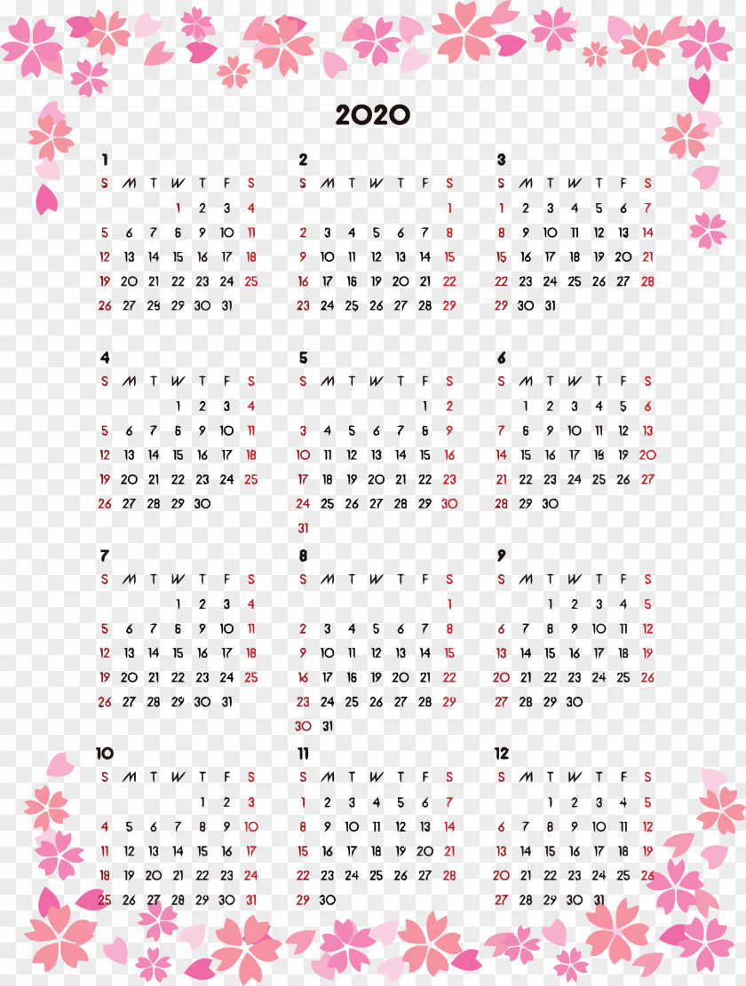 2020 Printable Calendar PNG