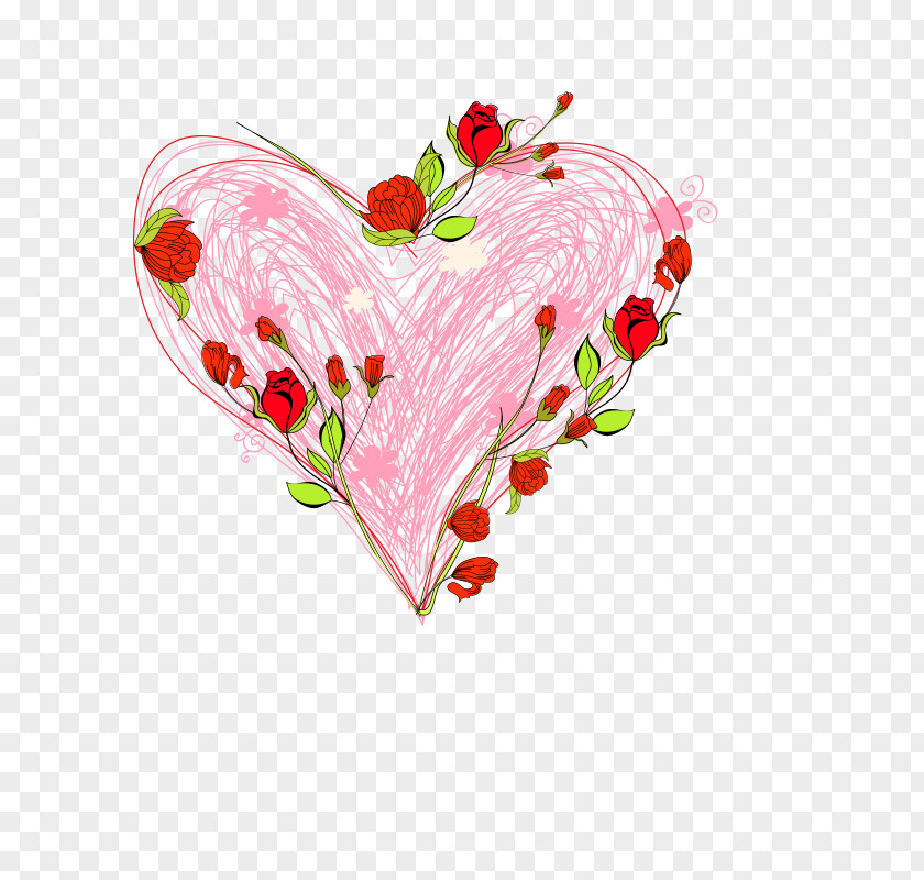Heart-shaped Hand-painted Roses Clip Art PNG