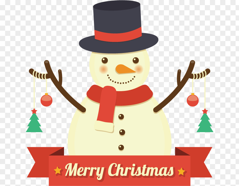 Vector Hand-drawn Cartoon Snowman Santa Claus Christmas Tree Card PNG