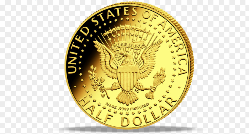 Half Dollar Coin Gold Medal Kennedy PNG