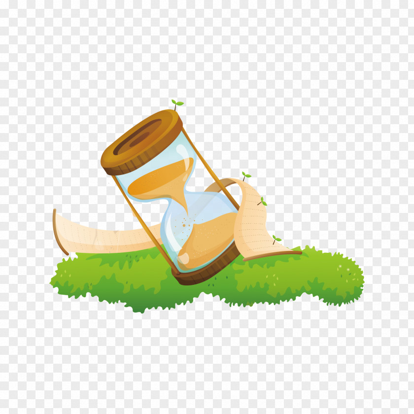 Vector Hourglass And Meadow Cartoon Illustration PNG